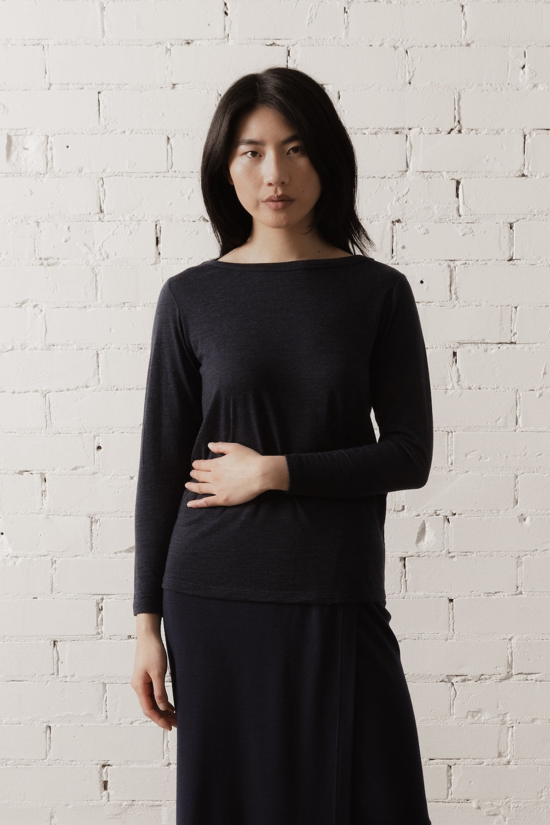 Women's Longsleeve Merino Tee - Navy Heather (Pre-order)